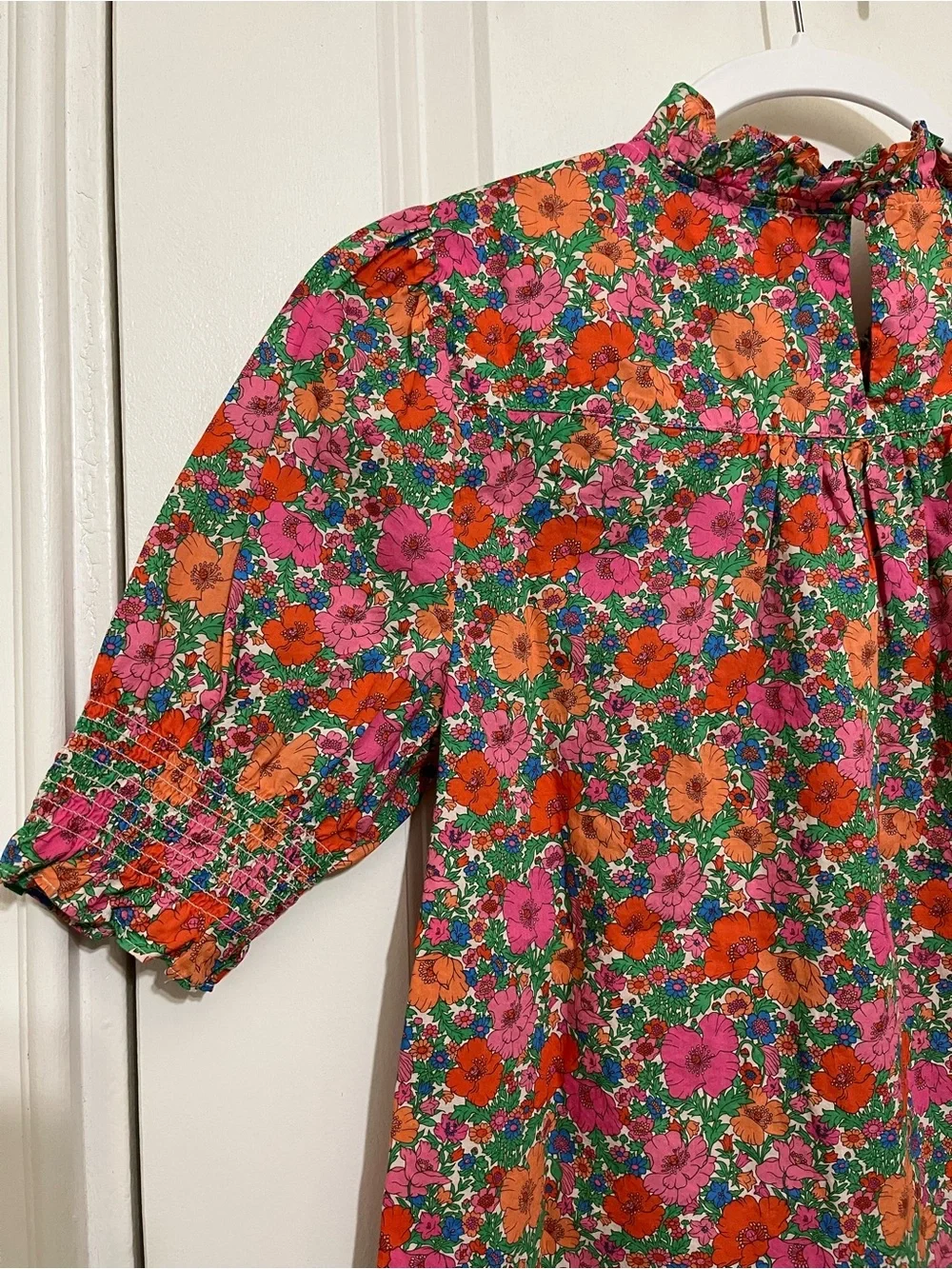 J. Crew Liberty Meadow Song Smocked Puff Sleeve Cotton Top Sz XS